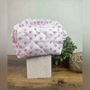 Quilted Ruffle Makeup Cosmetics Toiletries Bag with Hearts